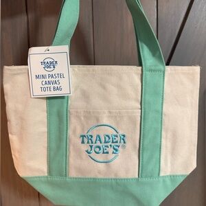 Trader Joe's Mint Green and Cream Canvas Tote Bag